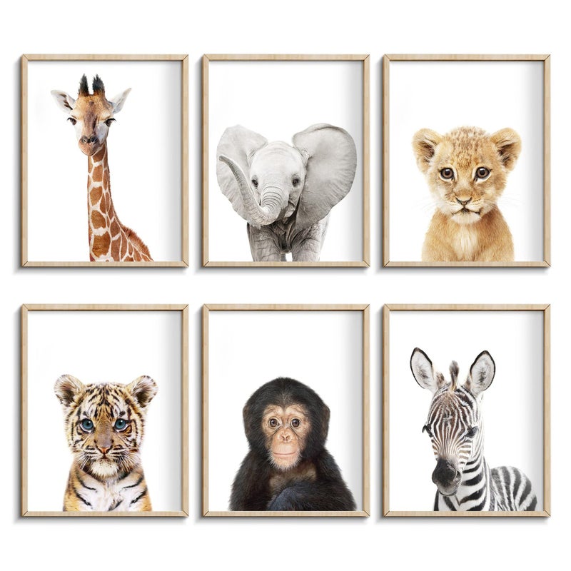 calmart Set of 6 Baby Safari Nursery Wall Decor - Picture Cute Animal Wall Prints on Canvas  under 20 dollars gifts for Baby Boys and Girls Room  UNFRAMED Wall Art(8 x 10 inch) - Image 1